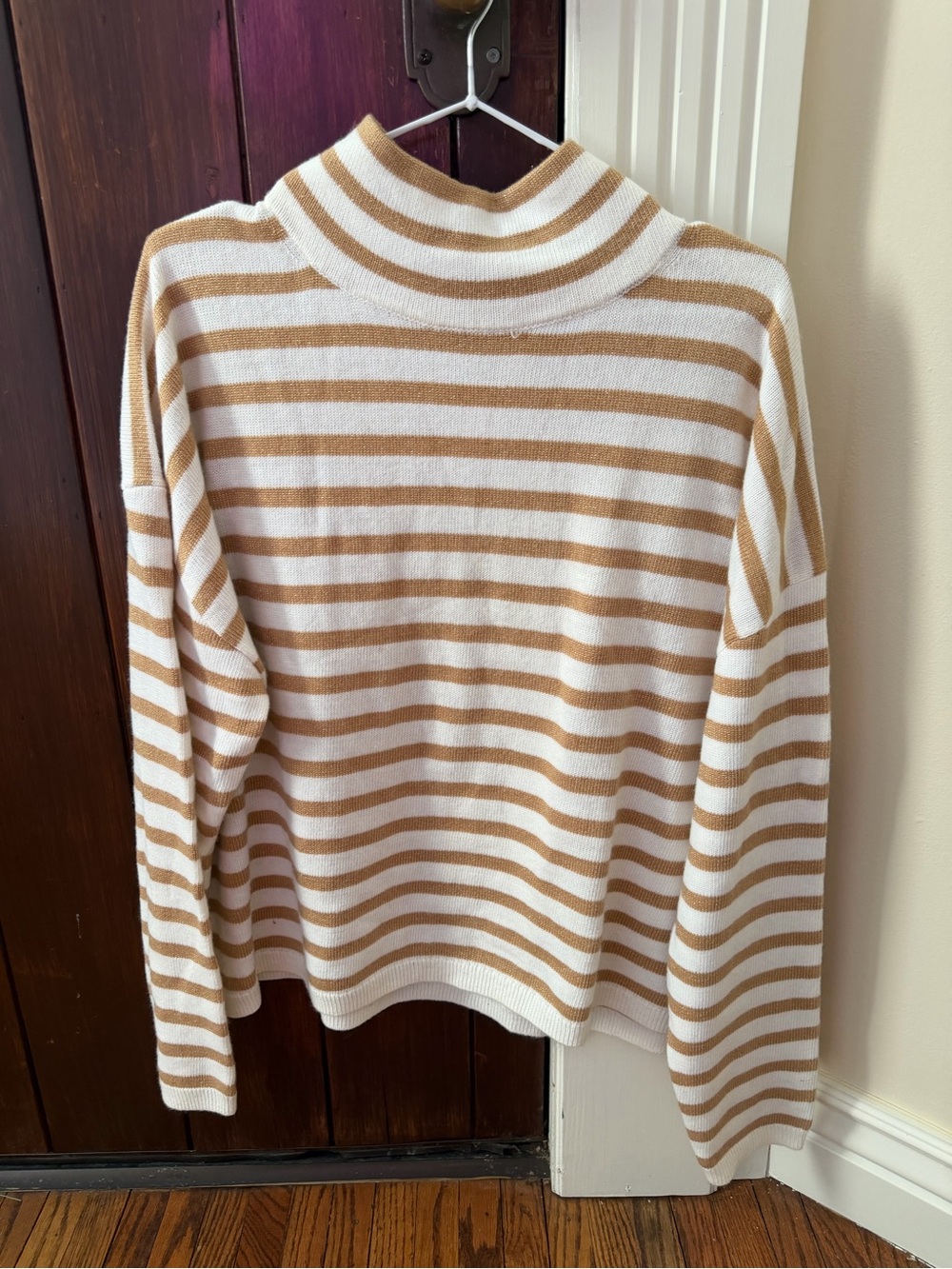 Talbots Cream & gold w/ metallic flicker Stripes Turtleneck Sweater NWT size XL